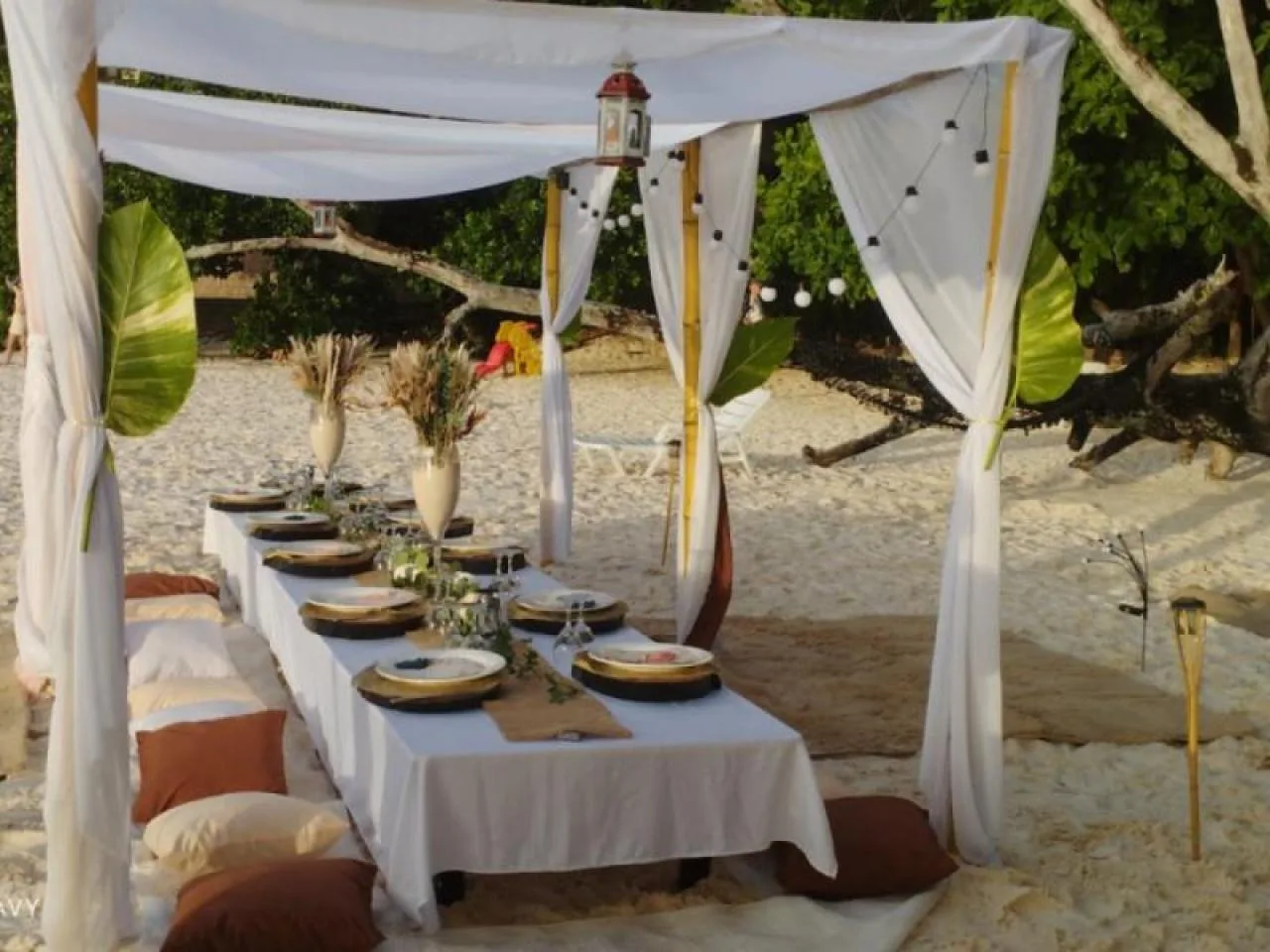 Gazebo Dinner at Anse Severe Beach for groups in La Digue