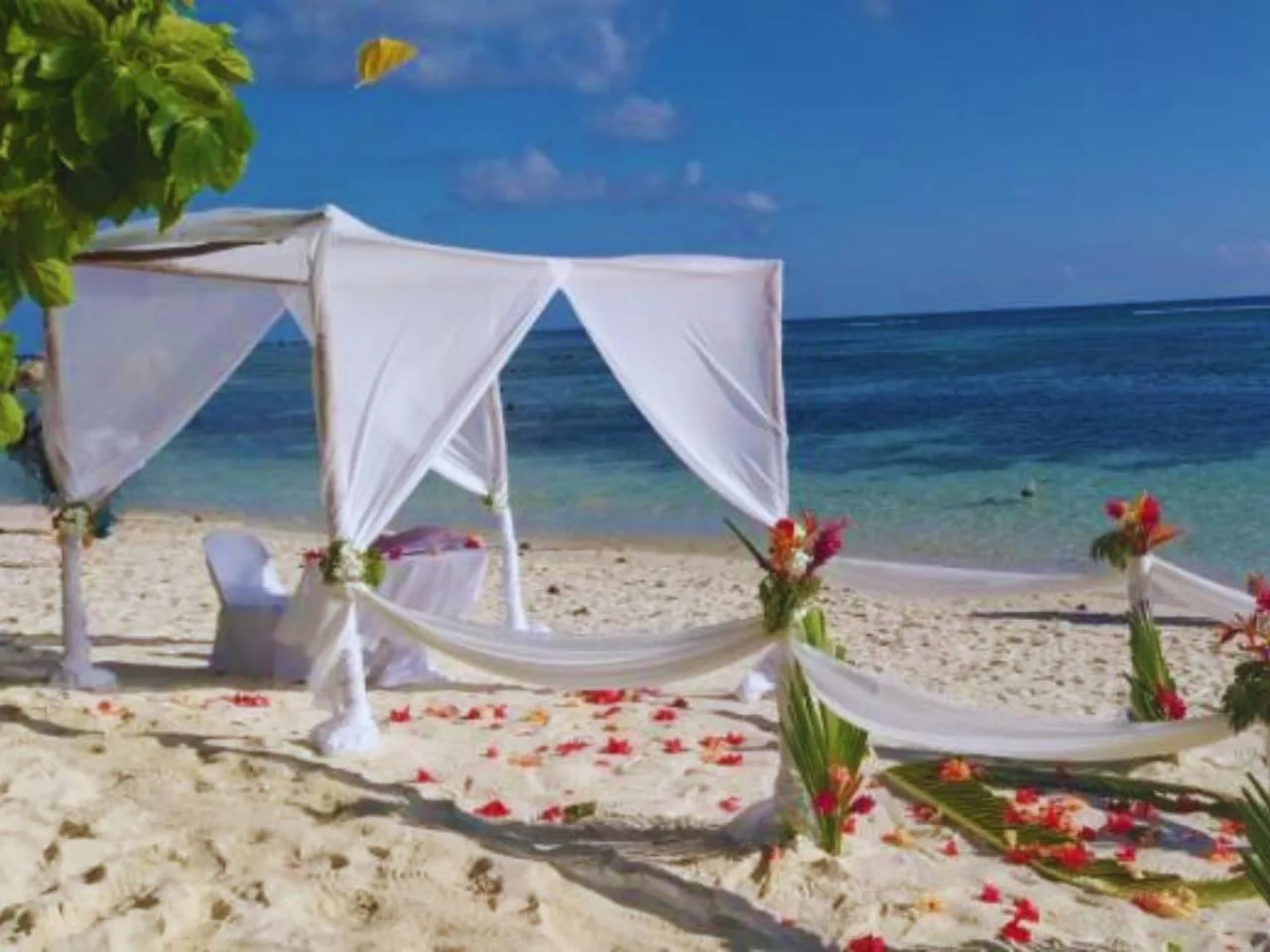 Symbolische strandbruiloft op Grand Anse op La Digue